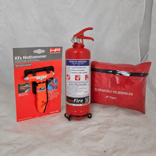 Autosada EXTRA bezpečnostný balíček, hasiaci prístroj, lekárnička, bezpečnostné kladivo (Standard – 2 kg)