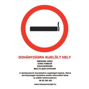 Vyznačené miesto na fajčenie! Veľkosť A4, PVC tabuľa