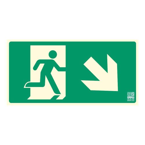 Fluchtwegschild, Pfeil nach rechts und unten, 30x15 cm, 0.7 mm