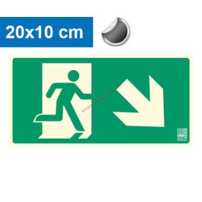   Ukazovateľ únikovej cesty vpravo dole (po schodoch), Podsvietená samolepiaca tabuľa 20x10 cm - IMPLASER B150