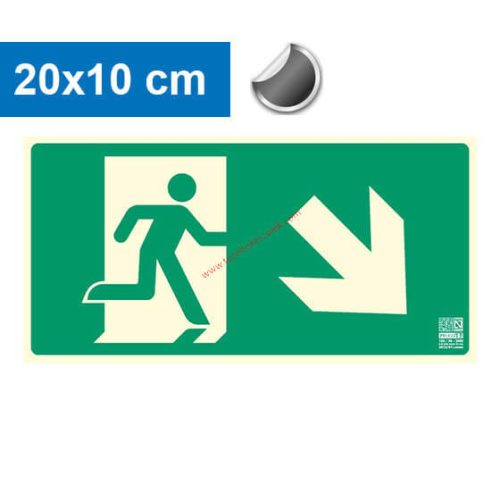 Ukazovateľ únikovej cesty vpravo dole (po schodoch), Podsvietená samolepiaca tabuľa 20x10 cm - IMPLASER B150