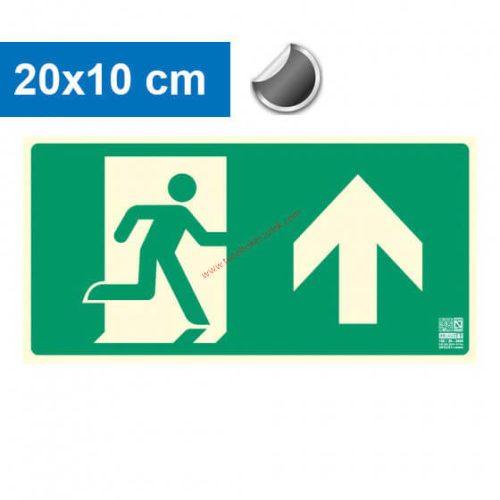 Ukazovateľ únikovej cesty hore (vpred), Podsvietená samolepiaca tabuľa 20x10 cm - IMPLASER B150