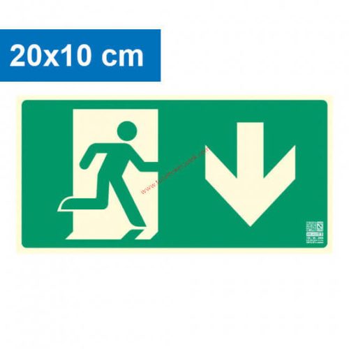 Úniková cesta dole, podsvietená plastová značka 20x10 cm, hrúbka 0,7 mm - IMPLASER B150