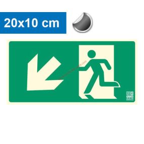   Ukazovateľ únikovej cesty vľavo dole (schody), Podsvietená samolepiaca značka 20x10 cm - IMPLASER B150