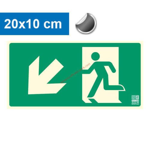 Ukazovateľ únikovej cesty vľavo dole (schody), Podsvietená samolepiaca značka 20x10 cm - IMPLASER B150