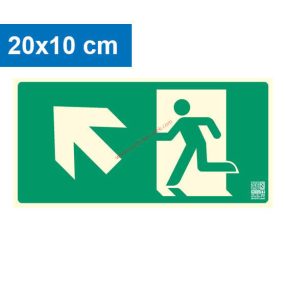   Signalizátor únikovej cesty vľavo hore (schody), plastová značka s dosvitom 20x10 cm, hrúbka 0,7 mm - IMPLASER B150