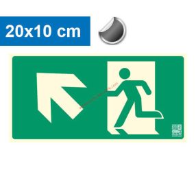   Ukazovateľ únikovej cesty vľavo hore (schody), Podsvietená samolepiaca značka 20x10 cm - IMPLASER B150