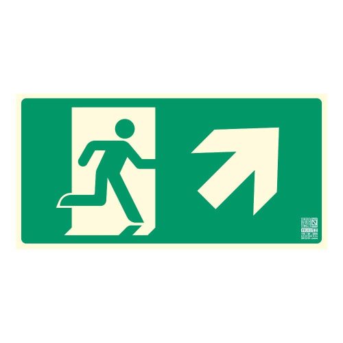 Escape route sign, arrow pointing right and up, 30x15 cm, 0.7 mm