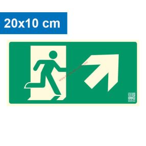   Signalizátor únikovej cesty vpravo hore (schody), podsvietená plastová značka 20x10 cm, hrúbka 0,7 mm - IMPLASER B150