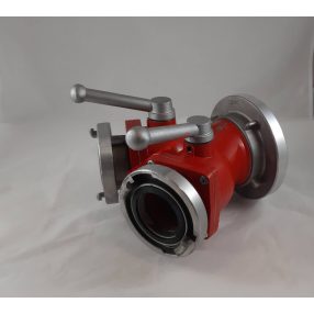   Trojcestný rozdeľovač - zberač A-B-B 110-75-75 mm s pákovým uzáverom